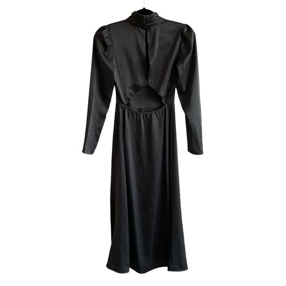 (SOLD) ARITZIA Wilfred Baja Satin Long Sleeve Mock-Neck Midi Maxi Dress Scarab 0 - Picture 11 of 12